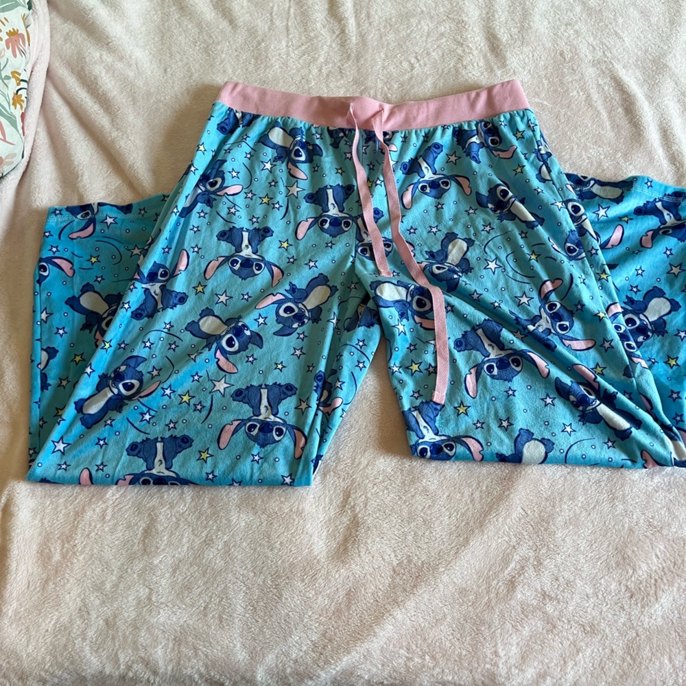 Kilo and Stitch Disney PJ Pajamas pants Sweatpants Pink Tie Waist Flare
